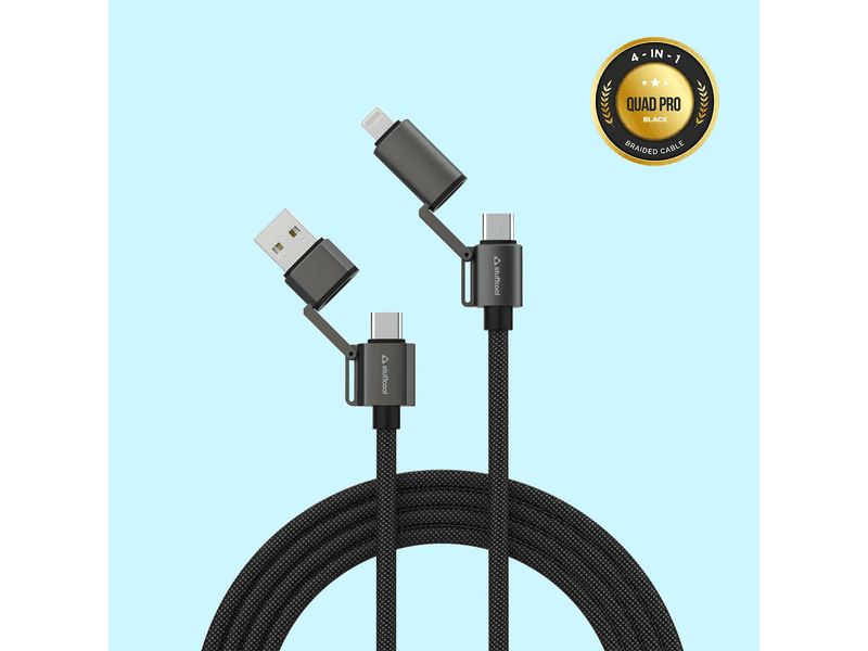 Quad Pro Black 4 In 1 Cable 100W With E-Marker Chip 1.2M at 81% Off