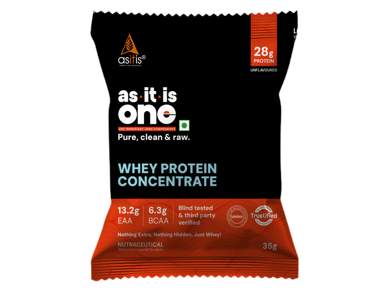AS-IT-IS ONE Whey Protein Concentrate Sachets | 28g Protein per Serving | Unflavoured at 42% Off