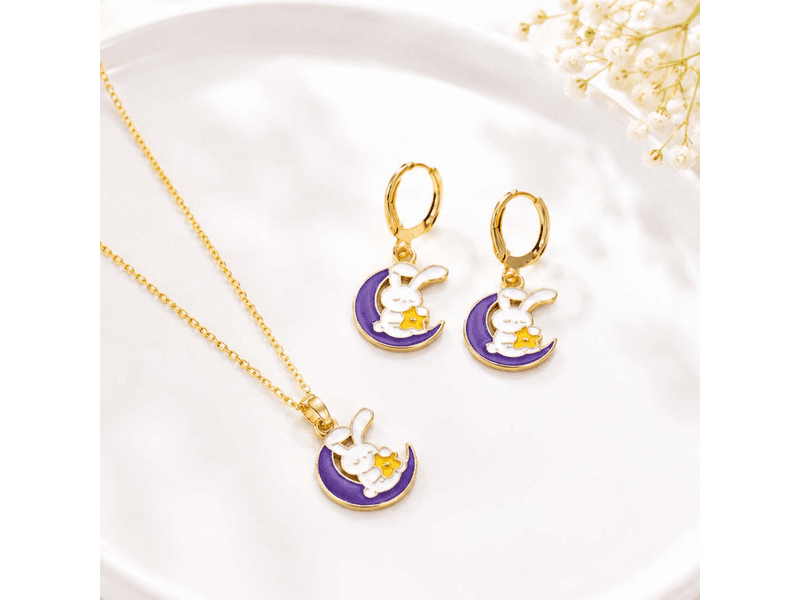 Purple Bunny Moon Charm Necklace Set at 69% Off