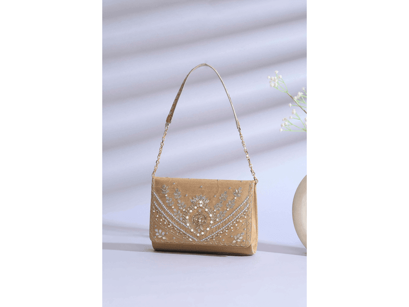 Beige Polycotton Embroidered Shoulder Bag at 30% Off